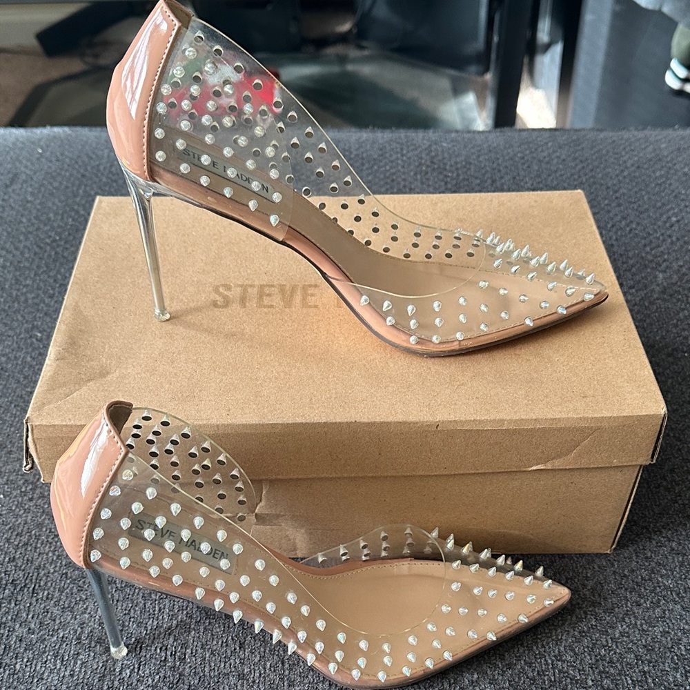 Steve Madden Nude Clear Pointed-Toe Studded Stiletto Heels